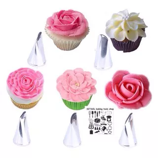 5 /7 pcs spuit stainless import spuit butter cream hias kue tart cupcake spuit bunga mawar