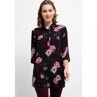 Arlette by Brilliant Girl - Kemeja Floral Black - Kemeja Wanita Motif Bunga Warna Hitam Original Branded