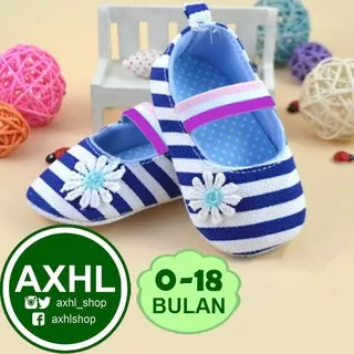 FLOWER STRIPE BLUE Baby Girl Prewalker Sepatu Biru Bayi Perempuan Warna Biru 0-18 2 3 4 5 6 7 Bulan