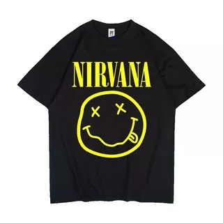 KAOS OVERSIZE LENGAN PENDEK NIRVANA ICON LOGO SMILE YELLOW - BAJU KAOS BAND NIRVANA CURT COBAIN - TSHIRT MUSIK BAND GRUNGE - PREMIUM COTTON TAG MERCHCONS LENGAN PENDEK