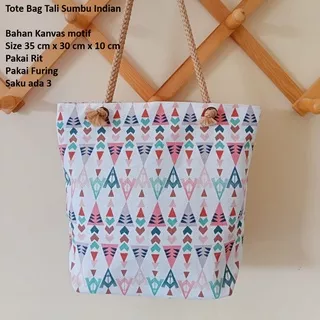 TOTEBAG KANVAS TALI SUMBU MOTIF INDIAN. TAS KANVAS TAS WANITA TAS JOGJA. Riens Collections