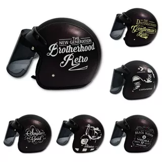 Helm bogo full leher klasik [paking box] bogo retro dewasa hitam coklat kaca indo lokal original