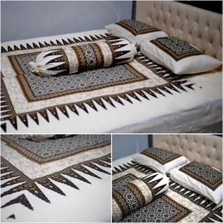 SPREI BATIK SOGAN PEKALONGAN PUTIH COKLAT 180X200X10 160X200X20 90x200x20 CAP MOTIF PARANG KECIL