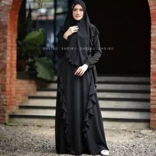Gamis Swan dress only Sheibu hitam syari premium bagus berkualitas Black hawwa dress baju umroh haji