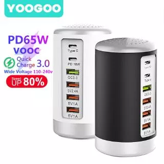 PD 65W USB Fast Charger Quick Charge 3.0 ype C Mobile Phone Dock 6 Port Smart