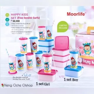 MOORLIFE 1 set Tempat Makan dan Minum Karakter HAPPY KIDS (GRATIS Cutleria 1 set Sendok Garfu)