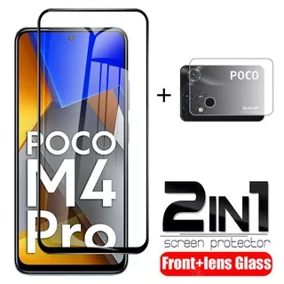 2in1 Tempered Glass Pelindung Layar Kamera Xiaomi Poco M4 Pro 4G X4 Pro 5G F3 M3 Redmi 10 10C 10A K50 9C 9A 9T Note 11 11S
