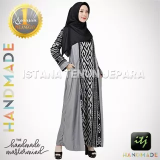 Gamis Batik Wanita Muslimah Kain Tenun Ikat Troso Handmade Kombinasi