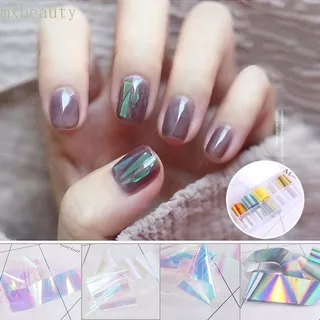 MXBEAUTY 1 Box/set Nails Art Decoration DIY Nail Foil Film Aurora Broken Glass Foils Mirror Glitter Decal Colorful Transfer Paper Nail Stickers Manicure Tools Laser Cellophane