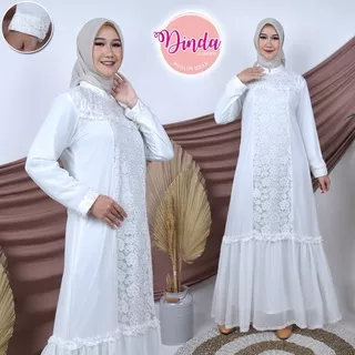 DINDA Gamis Syari Putih Brukat Wanita / Busana Muslim Lebaran Haji Umroh Manasik Pesta #204