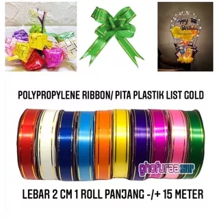 Pita plastik list gold 1 roll polypropylene ribbon lebar 2 cm warna merah putih  hijau biru pink ungu tua muda orange kuning magenta tiffany pita balon pita bunga kado pita jepang