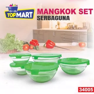 MANGKOK KACA BERANAK / MANGKOK KACA SET ISI 5 - GLASS BOWL SET 5IN1 - Mangkok Susun 1pc isi 5 / BOWL SET MANGKOK KACA RQ55 / MANGKUK GLASS SET BERANAK BOWEL 5 SUSUN 34005 TOPMART