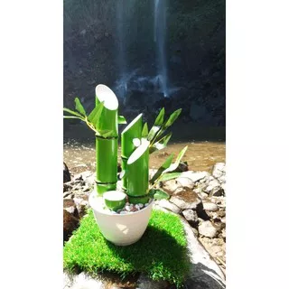 Aercur Air Mancur Bambu Mini hias meja taman kamar dekorasi rumah pot bunga tanaman lampu rak kaktus