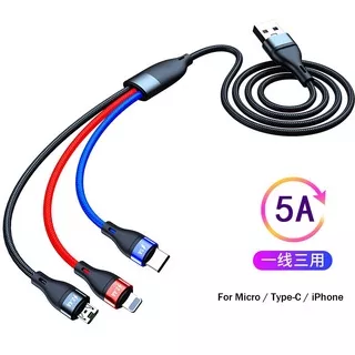 3-in-1 Fast Charge Cable 5A Super Charging Cable For Type C Micro iPhone USB Braided Data line Mobile Phone Accessories