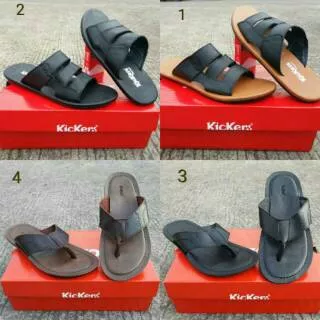 Sendal kickers sandal kulit asli murah casual pria black tan brown slip slop jepit slim hitam coklat