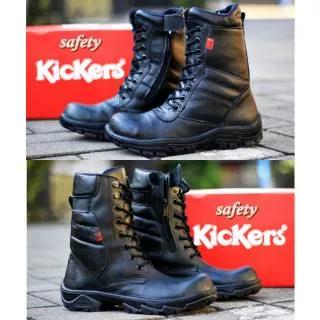 Sepatu Boots Hitam PDL Dinas Safety Murah KICKERS GM02 Kulit Asli Boot Cowok TNI Polisi Gaya Keren