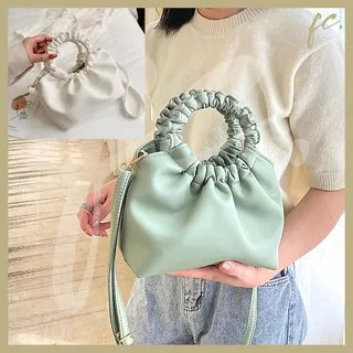 Hand Moon Bag / Sling Bag / Tas Selempang Korea White Sage Green Clutch Pastel Impor Premium Miniso