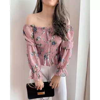 8-733 TOP | ATASAN WANITA SABRINA | ATASAN BUNGA | FLOWY TOP | BLOUSE SABRINA | BLOUSE WANITA | BLOUSE BUNGA | ATASAN SABRINA LENGAN PANJANG | LONGSLEEVE SABRINA