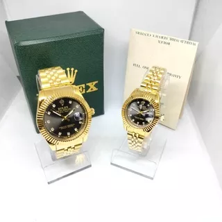 (COD) Jam Tangan Couple / Pasangan Rolex Datejust Tanggal Aktif Tali Rantai Free Box Original , Kartu & Baterai