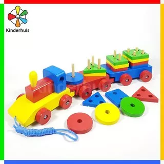 mainan anak bagus Kereta Kenal Bentuk & Warna - Mainan Kayu Edukatif Shape Color Train baru dan ori