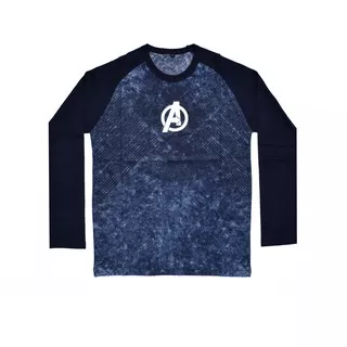 Azura Superheroes Labs Dewasa Azura Super Heroes Rag Ls Wash Glow Logo Avenger  Navy Smoke