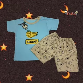 Baju Anak Banana Setelan Pendek Yoshida  (1 - 2 Tahun) Celana Pakaian  Unisex Set / GROSIR / Karakter (STPD-BANANA)