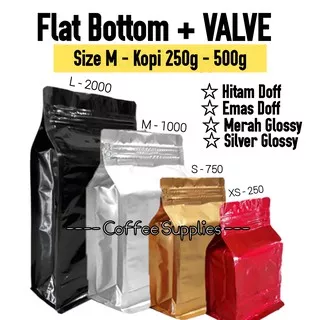 FLAT BOTTOM 1000 1Kg M VALVE kopi 250g 500g kemasan coffee aroma button packaging kpack ecer grosir