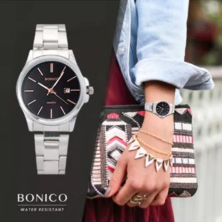 Jam Tangan Wanita Murah Anti air Bonico 5896L Tanggal aktif stainless steel case