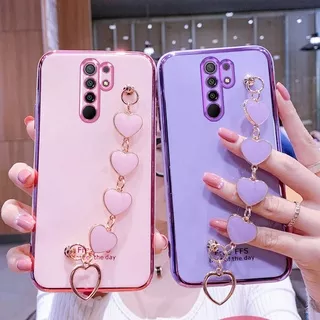 Small fresh mobile phone case Xiaomi Redmi 8A 8 9 9A 9C Pro Love Heart Chain Bracelet Strap Silicone Soft Case