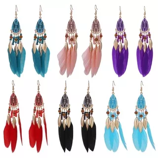 Bohemian Tassel Earrings For Women Dangle Long Earrings Feather Boho Drop Earrings Seed Beads Vintage Jewelry