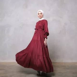 NESA RUFFLE DRESS GAMIS POLOS KATUN RAYON TWILL/LONG DRESS MEWAH