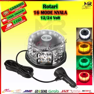 Lampu Rotary Rotari Lamp LED 16 Mode Mobil Truck Truk Canter Hino Fuso Trailer Ambulance 12/24 Volt
