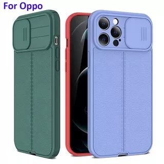 Oppo A54 A74 Reno 4F Reno 5F A52 A92 A15 A15S A53 2020 Slide Switch Camera Lens Protector Leather Case Shockproof Soft Silicone Cover Casing hp