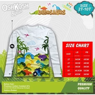 Kaos Oshkosh Dino Panjang | kaos anak laki-laki lengan panjang usia 2T-10T