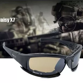 Kacamata Sunglasses Police Military Tactical Daisy X7 Anti UV 4 Lensa