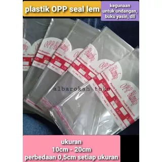 Plastik OPP seal lem ukuran 10cm-20cm (perbedaan 0,5cm setiap ukuran)  / plastik opp lem undangan / plastik lem untuk buku yasin