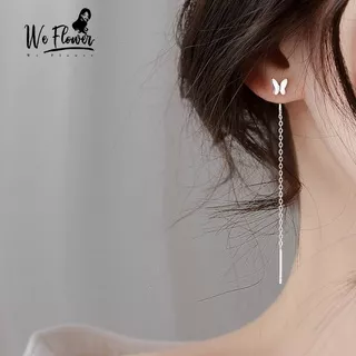 We Flower Elegant s925 Silver Butterfly Long Chain Earrings for Women Girls Chic Fashion Ear Jewelry