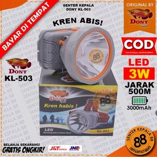 DONY Senter Kepala Dony KL 503 Kren Abis Doni Recharge LED Super Terang Jarak Jauh 3 WATT 3w Murah