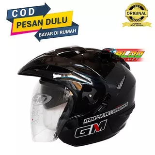 HELM GM IMPREZZA SOLID BLACK METALIC HELM TERBARU HELM HALF FACE HELM DOUBLE VISOR HELM TERLARIS