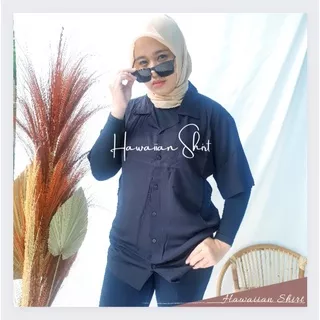 KEMEJA PANTAI HAWAI WANITA BLACK JUMBO XS S M L XL XXL XXXL XXXXL / BAJU KEMEJA PANTAI PRIA HITAM POLOS TERBARU