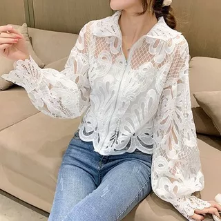 5891 Baju atasan blouse pesta kondangan brukat Lace maroon hitam Korean style wanita import baju atasan blouse kerja kantor pesta kondangan brokat cewek Korea import murah terbaru kekinian remaja perempuan putih