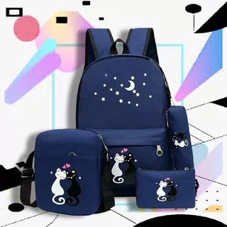 TAS RANSEL SEKOLAH  KUCING KAWIN 4 IN 1 MURAH BACKPACK MULTIFUNGSI BACKPACK KUSUKA RANSEL SET ANAK