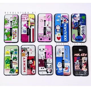 Silikon hp samsung j4+ j4 plus karakter doraemon hello kitty mickey minnie keroppi case with stand