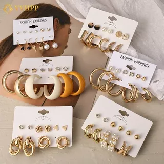 12Pcs/set Retro Pearl Butterfly Stud Earring Set Fashion Lock Gold Earring Women Jewelry Accessories Gift