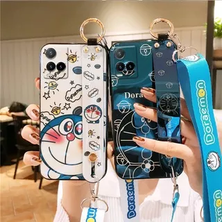 VIVO Y21/Y21S/Y33S Handphone Case 2021 Phone Casing Cute Doraemon Design Cartoon Soft TPU Silicone With Wrist Band and Adjustable Crossbody Lanyard VIVO Y21
