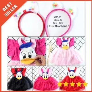 [0-18M] Jumper Setelan Rok tutu overall Bando fashion anak bayi perempuan Pink Tutu donald Duck