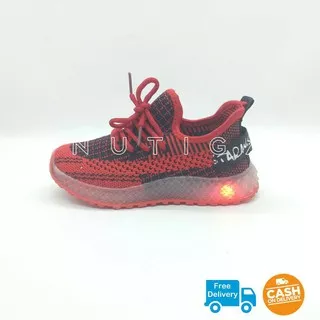 Sepatu LED Anak Laki-Laki Perempuan Unisex - NUTIGA A20 - Rajut Bisa Nyala Sporty Import