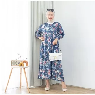 ROSE MIDI DRESS Rayon Motif Mawar Shabby Busui Jumbo Oversize Lucu Kekinian Hits Murah Adem Keren Simple Tumpuk Solo