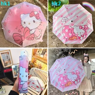 payung lipat tombol otomatis hello kitty gagang putih