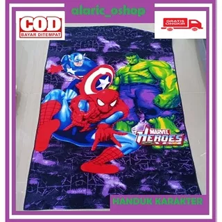 Handuk karakter anak motif Avenger Kapten Amerika Hulk Spiderman superman 70 x 140 cm